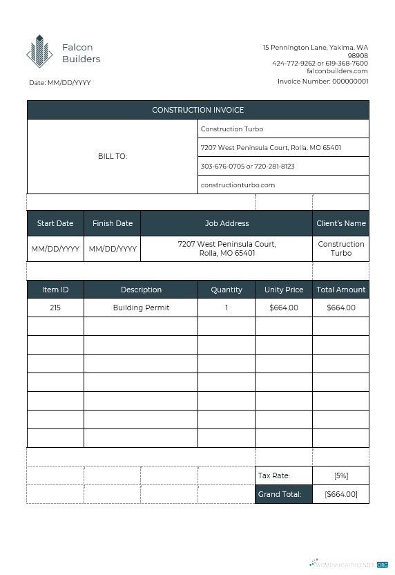 Download Construction Job Invoice Template Photoshop template